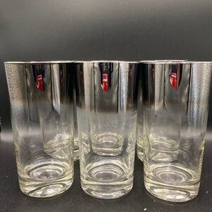 VTG 60s mercury fade barware tumblers x6 tall straight sides silver black 12oz